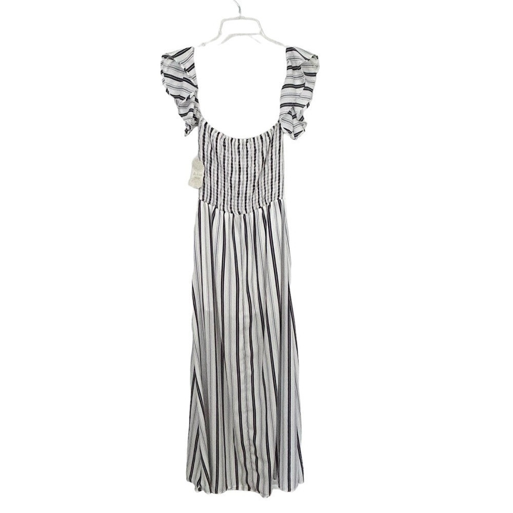 ALTAR'D STATE New Black White Stripe MAXI DRESS S Off Shoulder Smocked  preppy - Picture 9 of 15